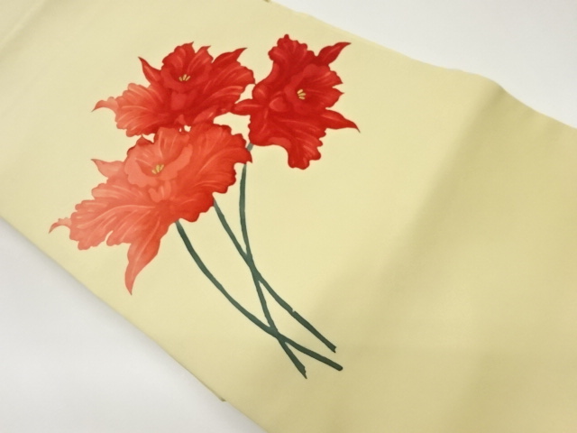 塩瀬金彩手描き花模様名古屋帯